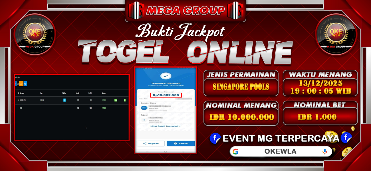 Bukti JP situs Okewla hari Sabtu, 13 Desember 2025